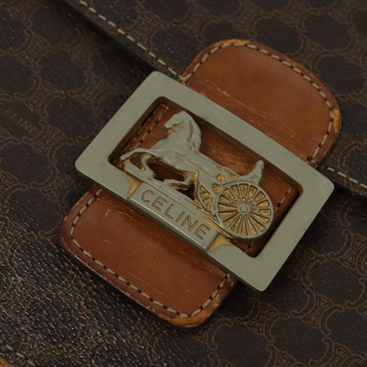 CELINE Macadam Canvas Shoulder Bag PVC Leather Brown Auth 130919