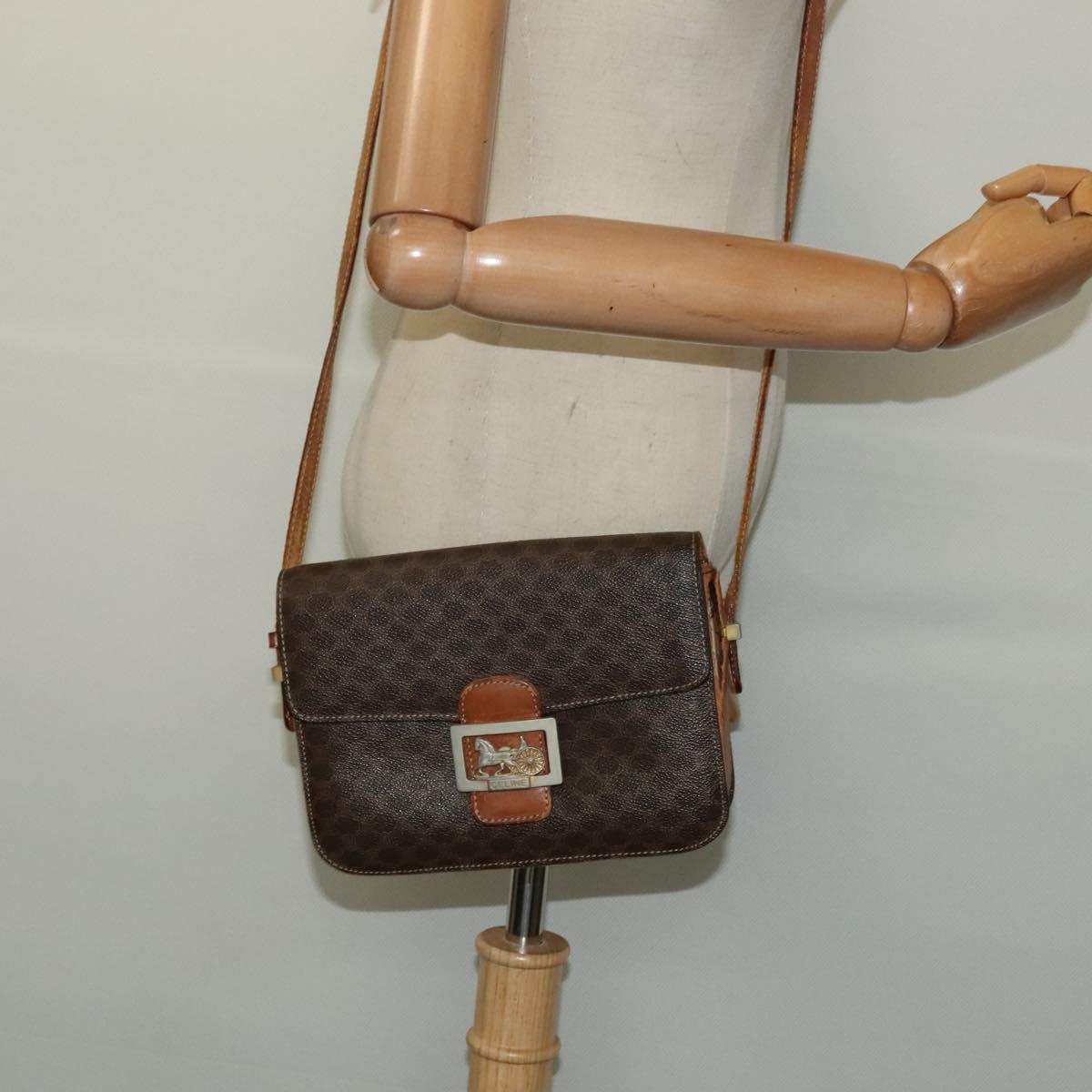 CELINE Macadam Canvas Shoulder Bag PVC Leather Brown Auth 130919