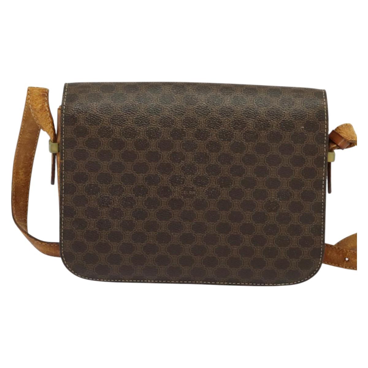 CELINE Macadam Canvas Shoulder Bag PVC Leather Brown Auth 130919