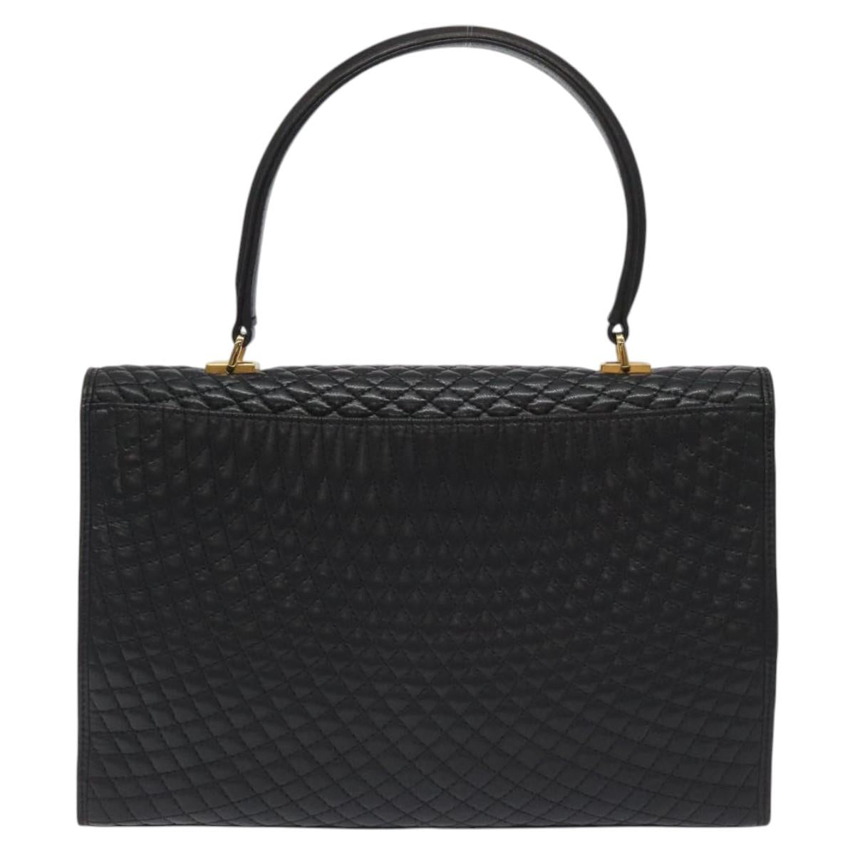 BALLY Hand Bag Leather Black Gold Auth 130931