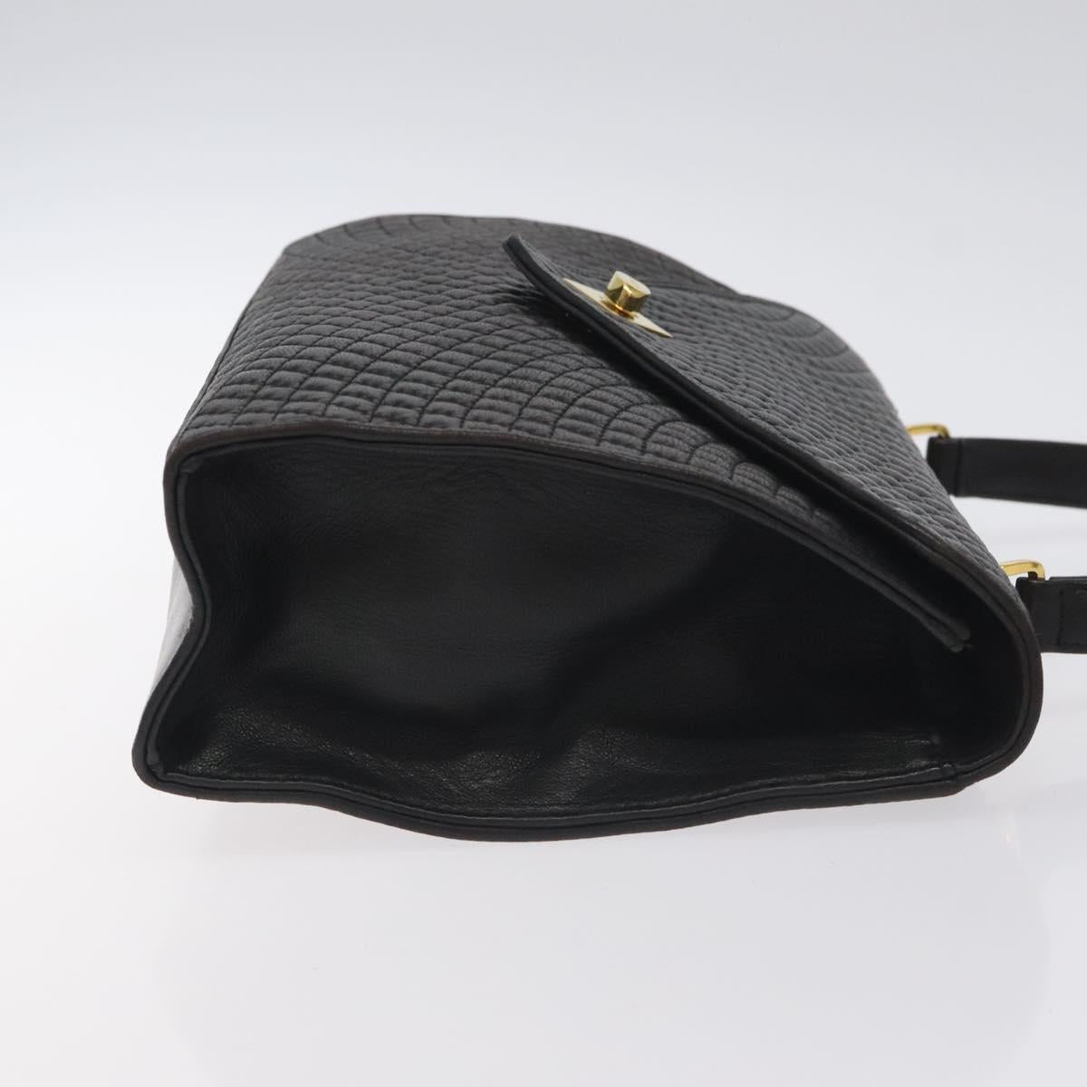 BALLY Hand Bag Leather Black Gold Auth 130931
