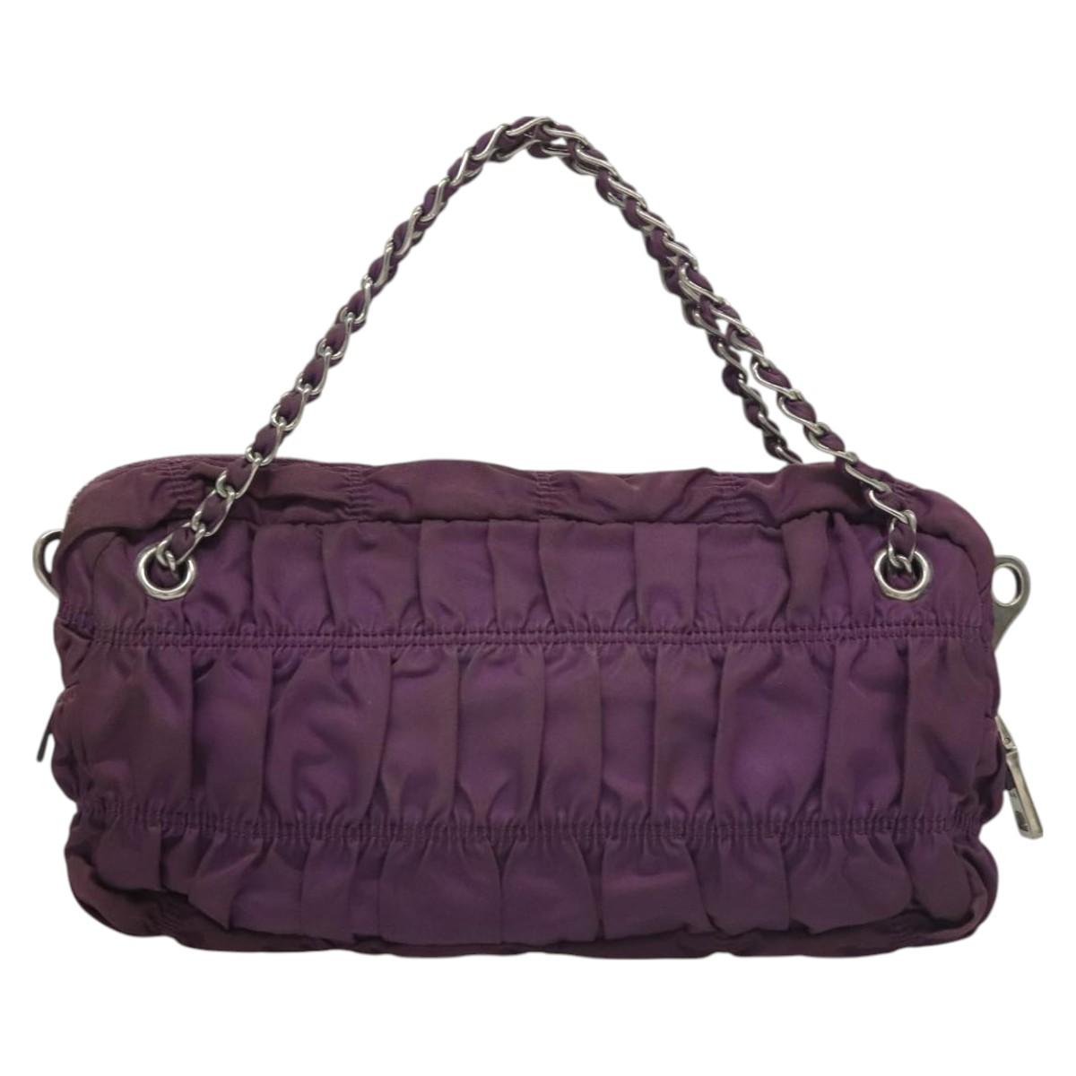PRADA Chain Hand Bag Nylon 2way Purple Silver Auth 130934
