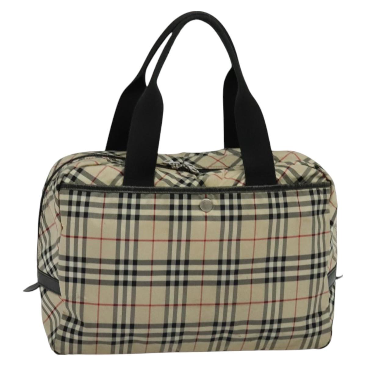 BURBERRY Nova Check Blue Label Tote Bag Nylon Beige Auth 130952