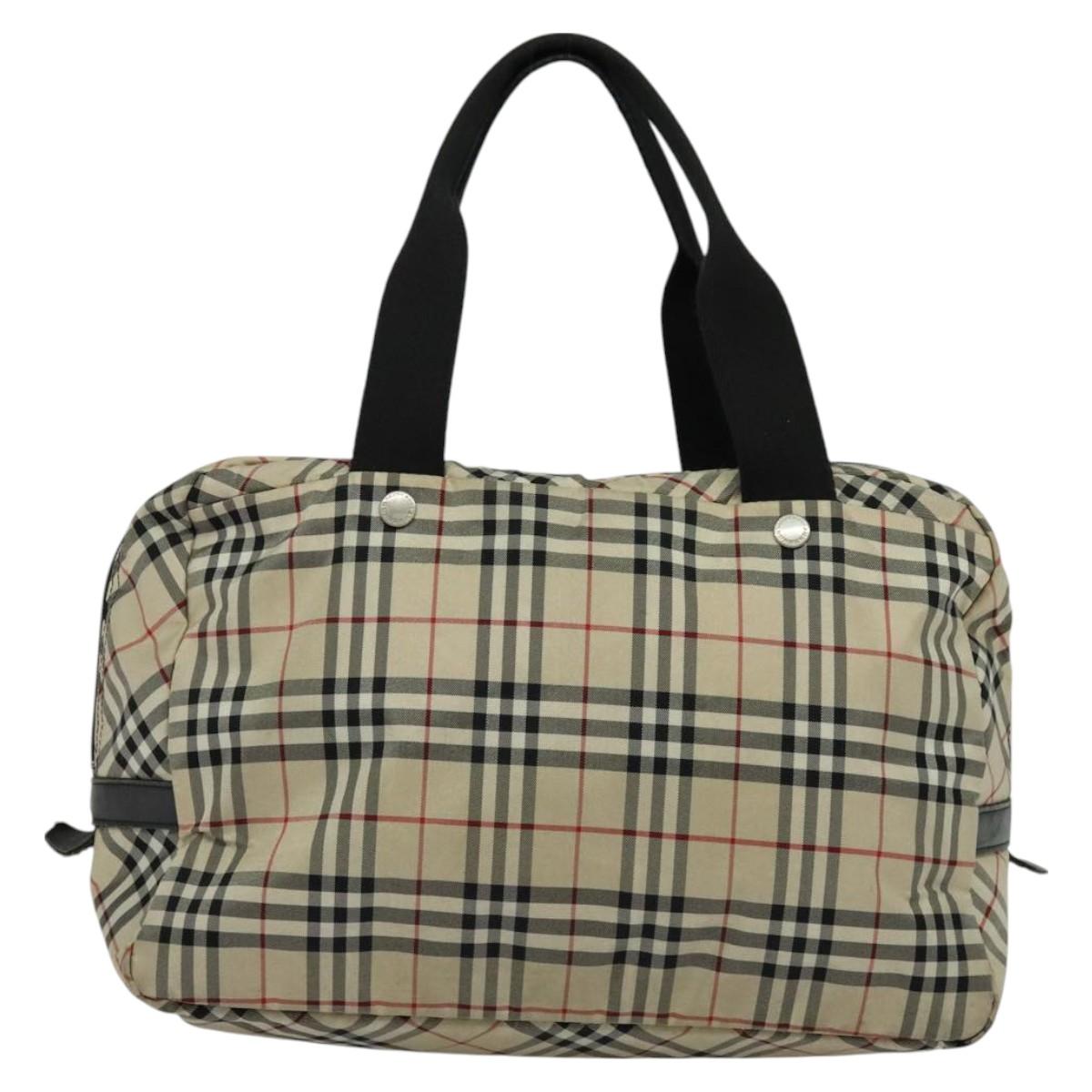 BURBERRY Nova Check Blue Label Tote Bag Nylon Beige Auth 130952