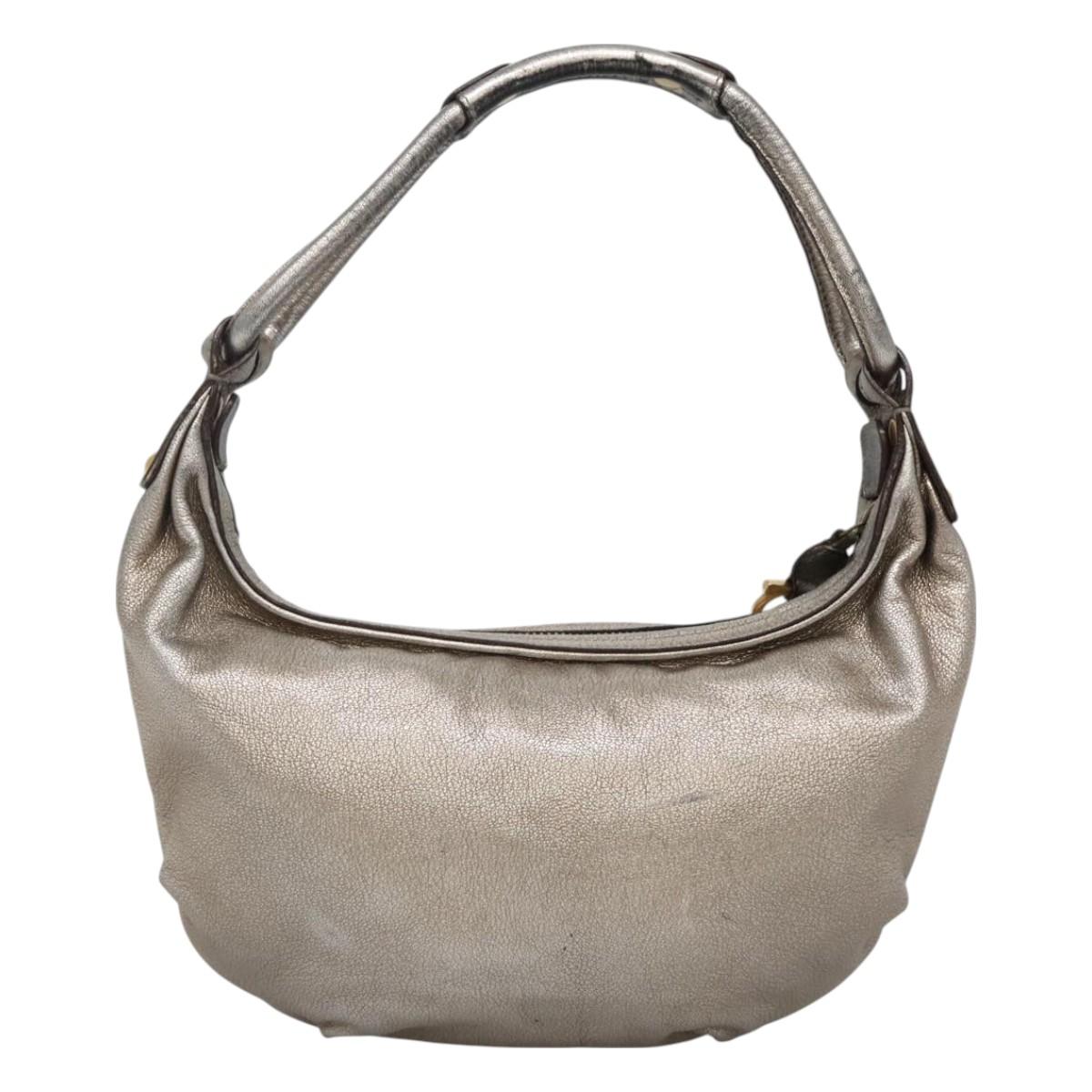 Salvatore Ferragamo Gancini Shoulder Bag Leather Silver Auth 130961