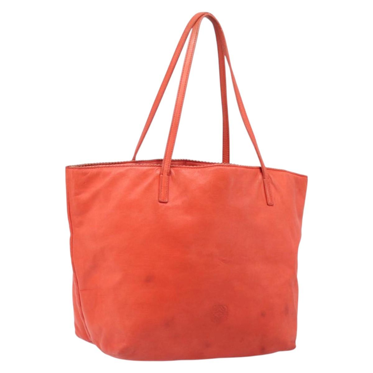 LOEWE Anagram Tote Bag Leather Orange Gold Auth 130963
