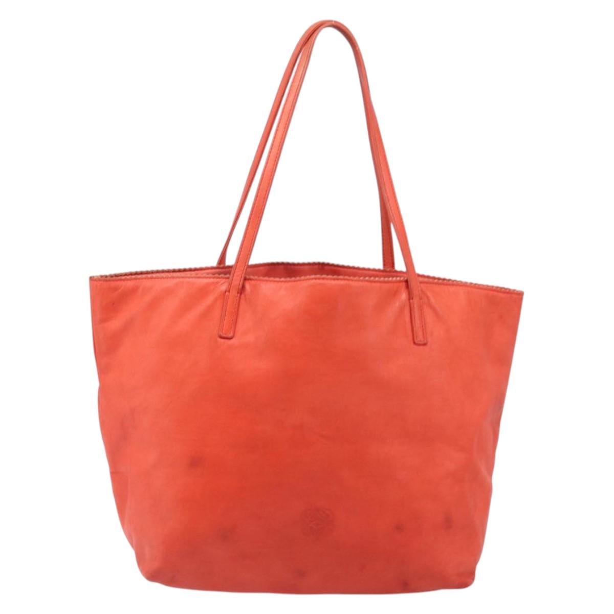 LOEWE Anagram Tote Bag Leather Orange Gold Auth 130963