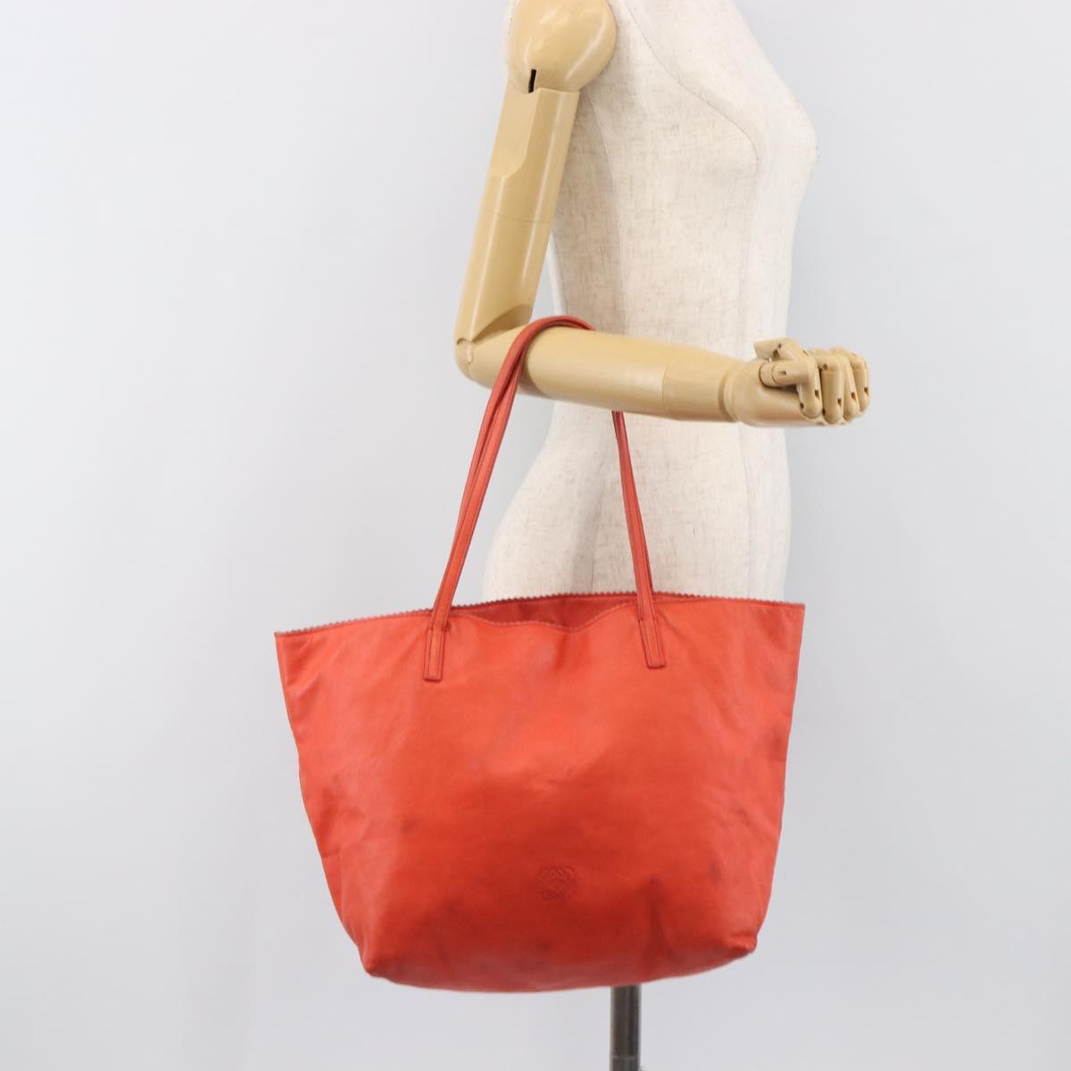 LOEWE Anagram Tote Bag Leather Orange Gold Auth 130963