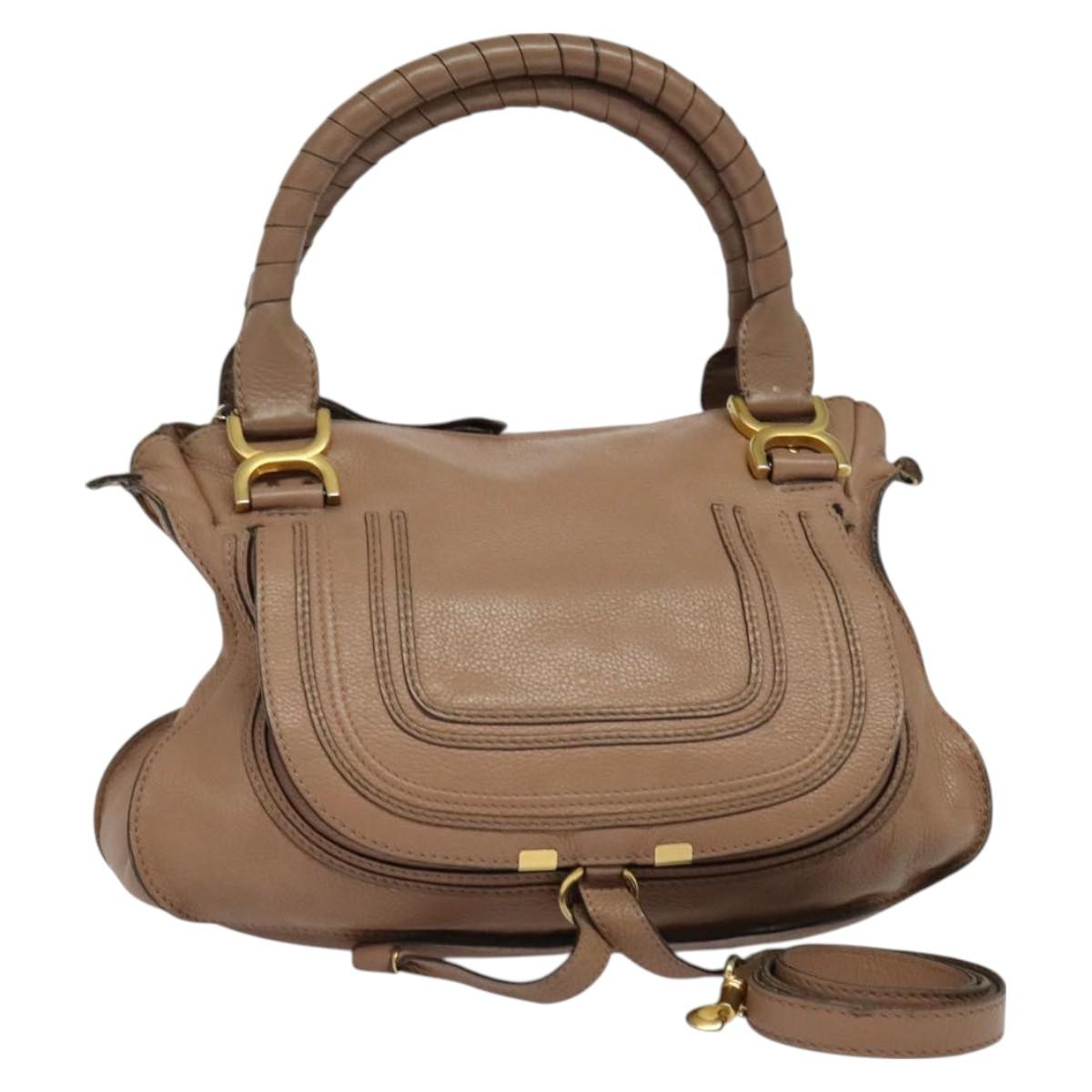 Chloe Mercy Hand Bag Leather 2way Beige Gold Auth 130964