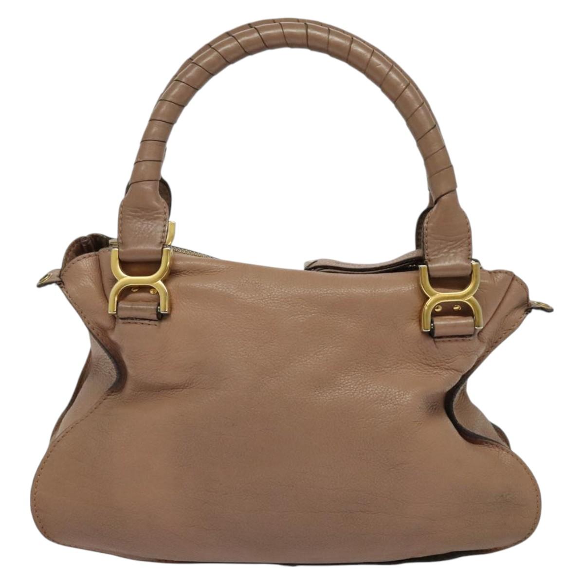 Chloe Mercy Hand Bag Leather 2way Beige Gold Auth 130964
