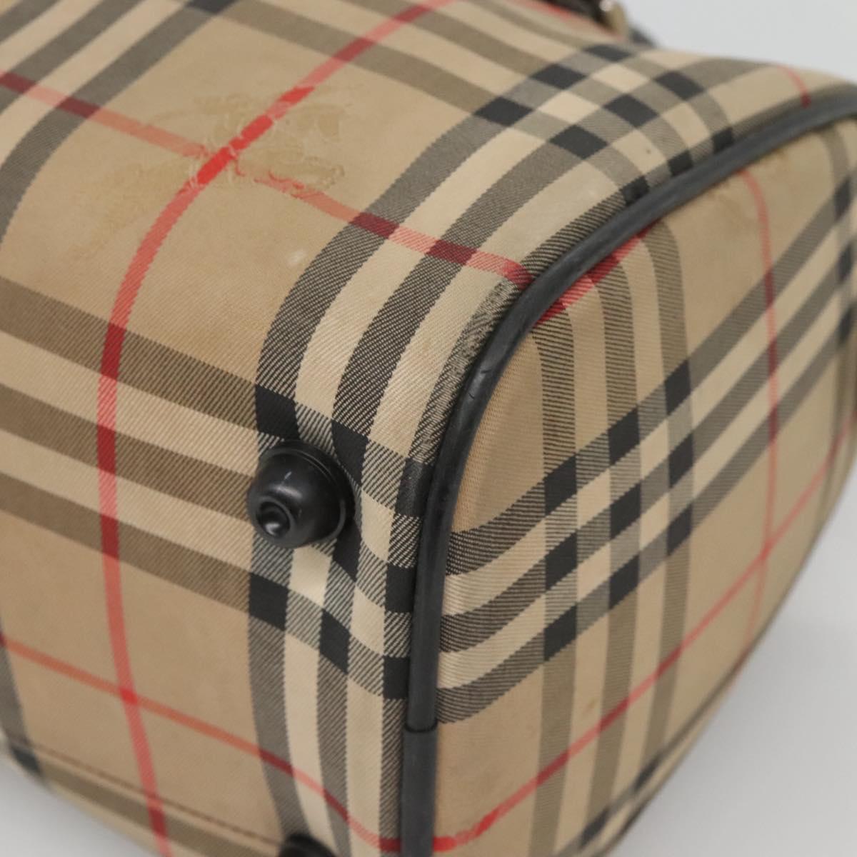 Burberrys Nova Check Boston Bag Canvas Beige Gold Auth 130974
