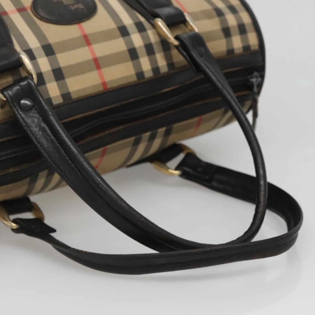 Burberrys Nova Check Boston Bag Canvas Beige Gold Auth 130974