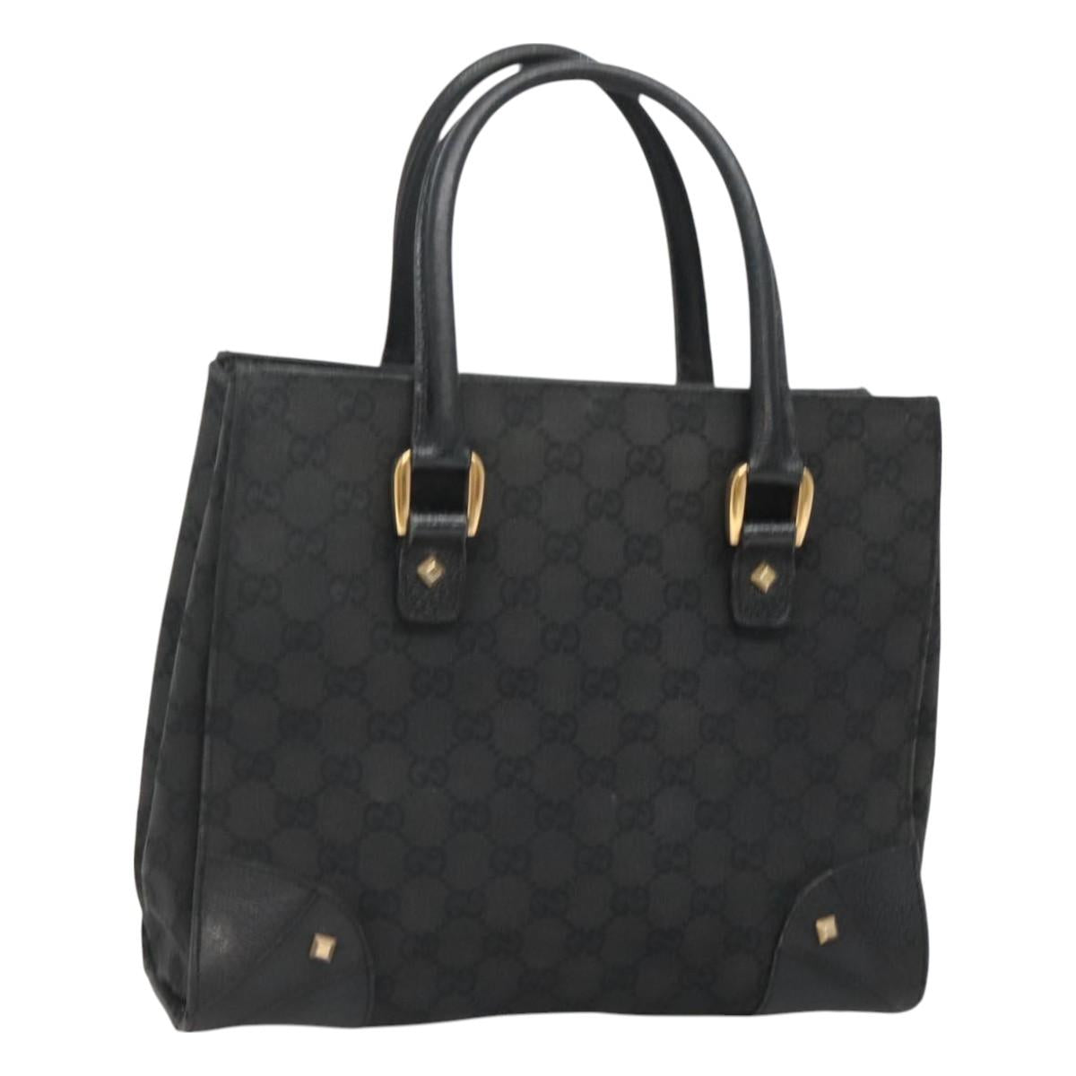 GUCCI GG Canvas Hand Bag Black Gold 120895 Auth 130978