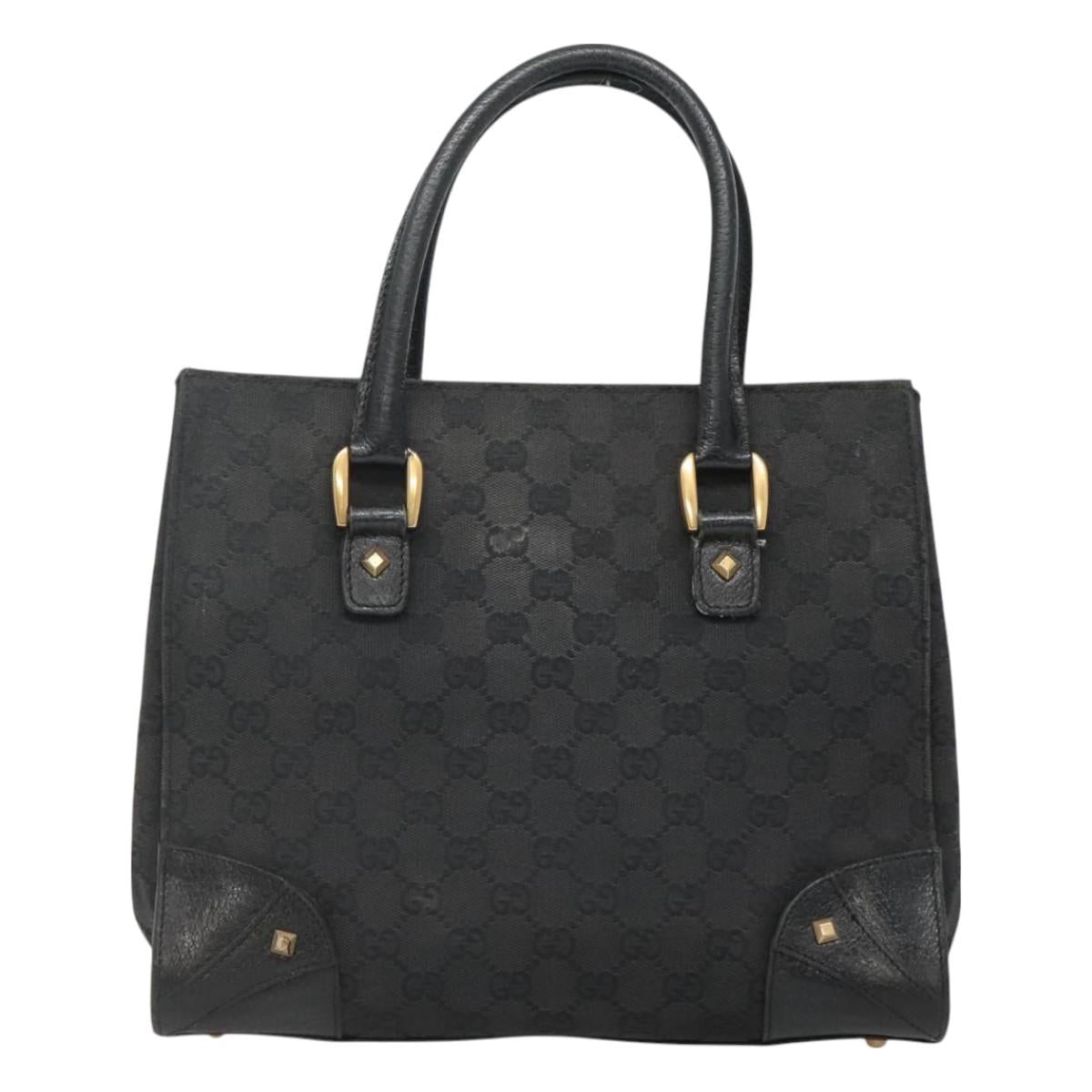 GUCCI GG Canvas Hand Bag Black Gold 120895 Auth 130978