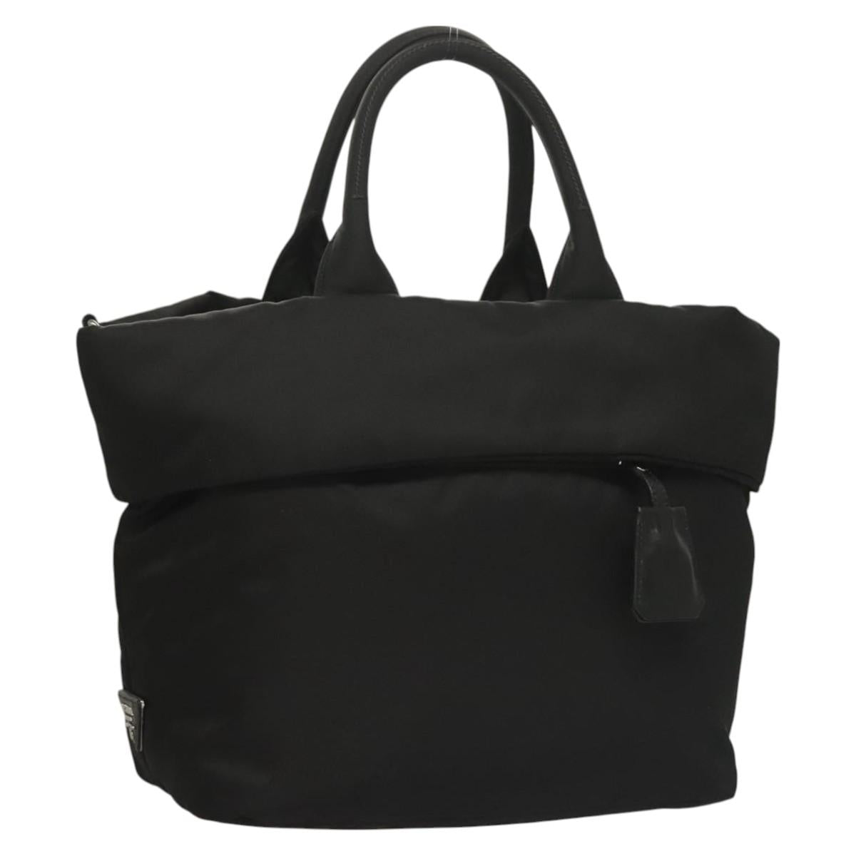 PRADA Hand Bag Nylon Black Silver Auth 130993