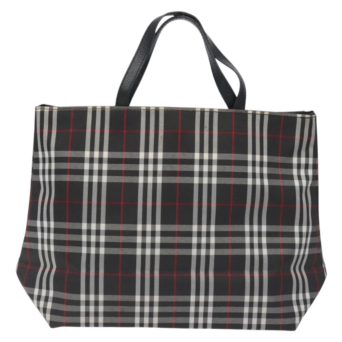 BURBERRY Nova Check Hand Bag Nylon Black Silver Auth 130995