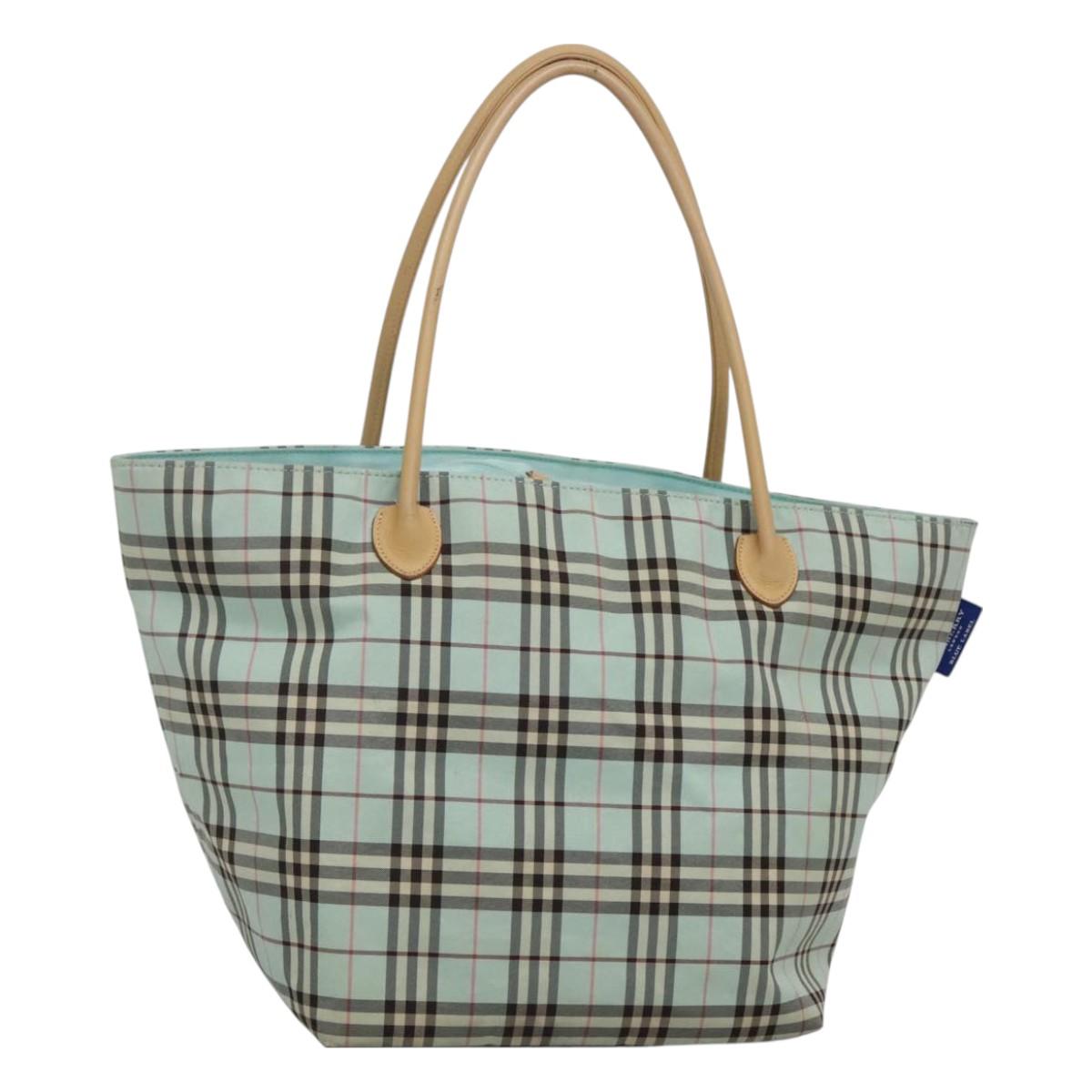 BURBERRY Nova Check Blue Label Tote Bag Nylon Light Blue Auth 130996