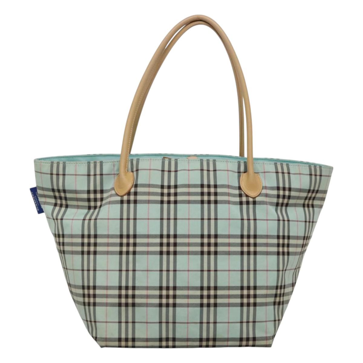 BURBERRY Nova Check Blue Label Tote Bag Nylon Light Blue Auth 130996
