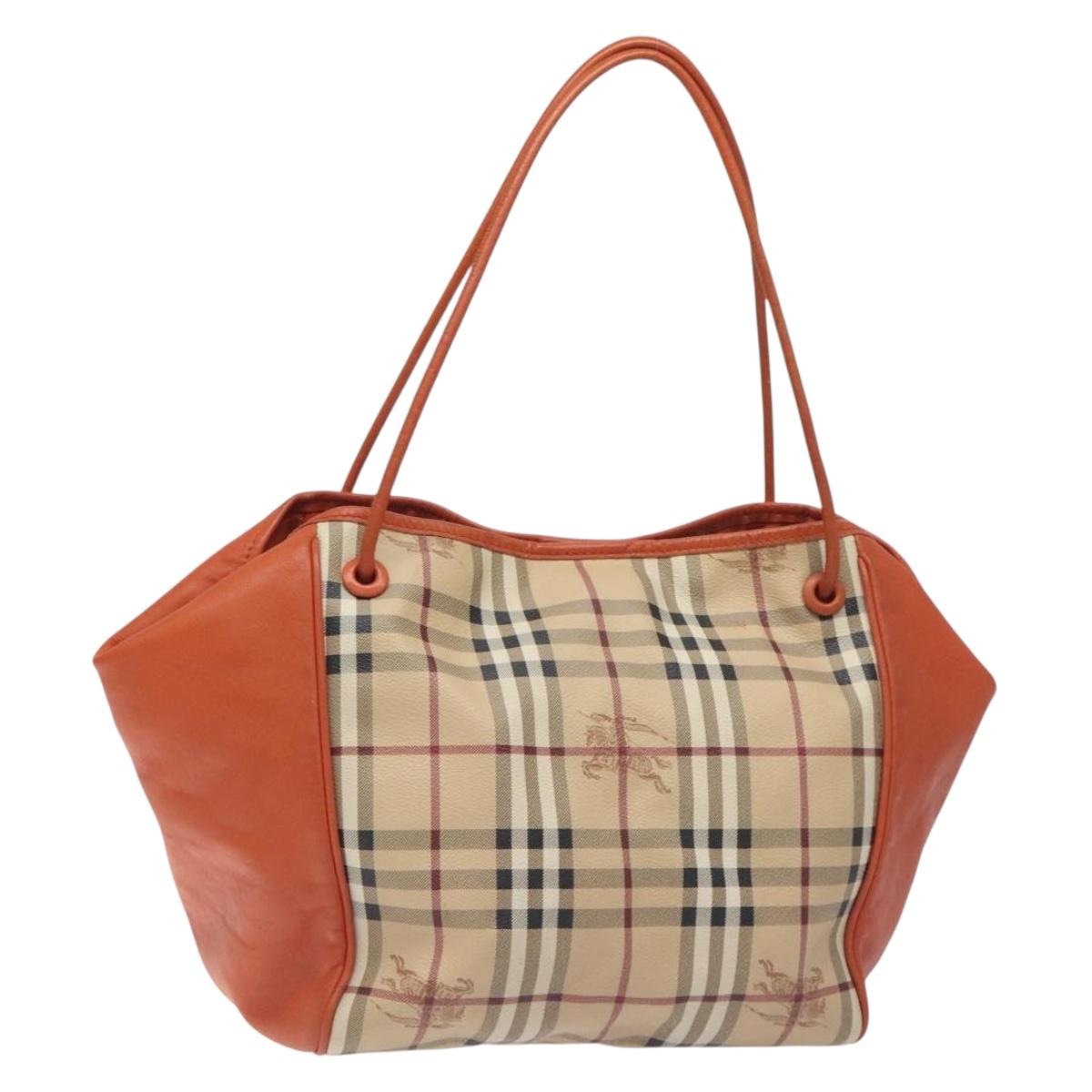 BURBERRY Nova Check Tote Bag PVC Leather Beige Orange gold Auth 130997