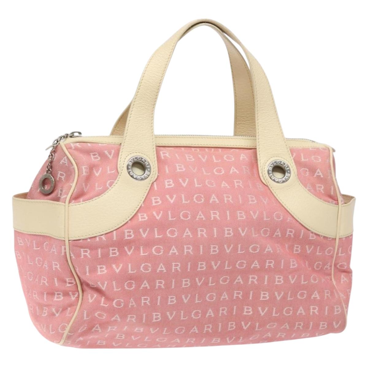 BVLGARI Logo Mania Tote Bag Canvas Pink Silver Auth 131000