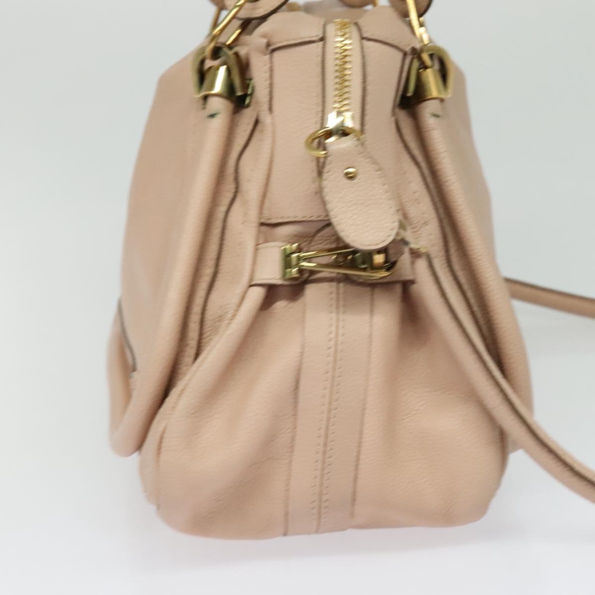 Chloe Paraty Hand Bag Leather 2way Beige Gold Auth 131001