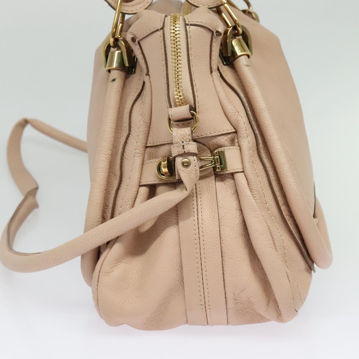 Chloe Paraty Hand Bag Leather 2way Beige Gold Auth 131001