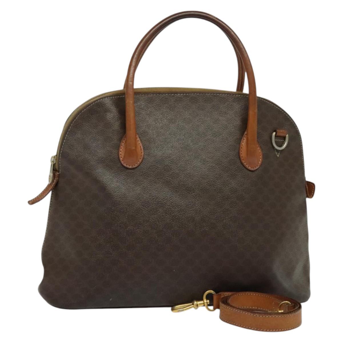 CELINE Macadam Canvas Hand Bag PVC Leather 2way Brown Gold Auth 131004