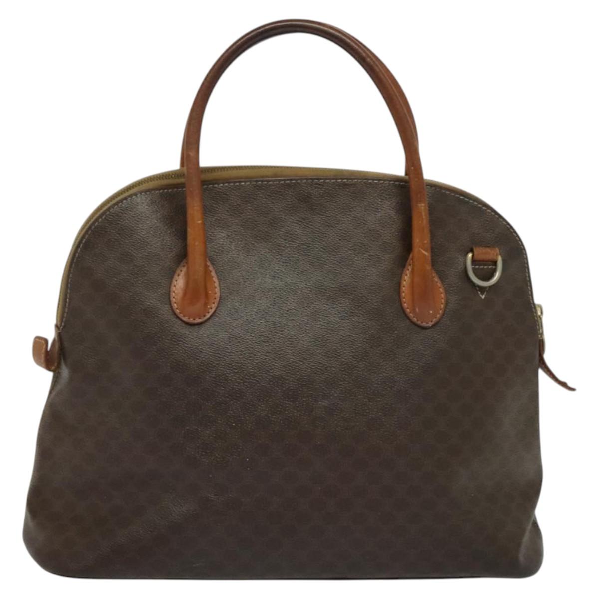 CELINE Macadam Canvas Hand Bag PVC Leather 2way Brown Gold Auth 131004