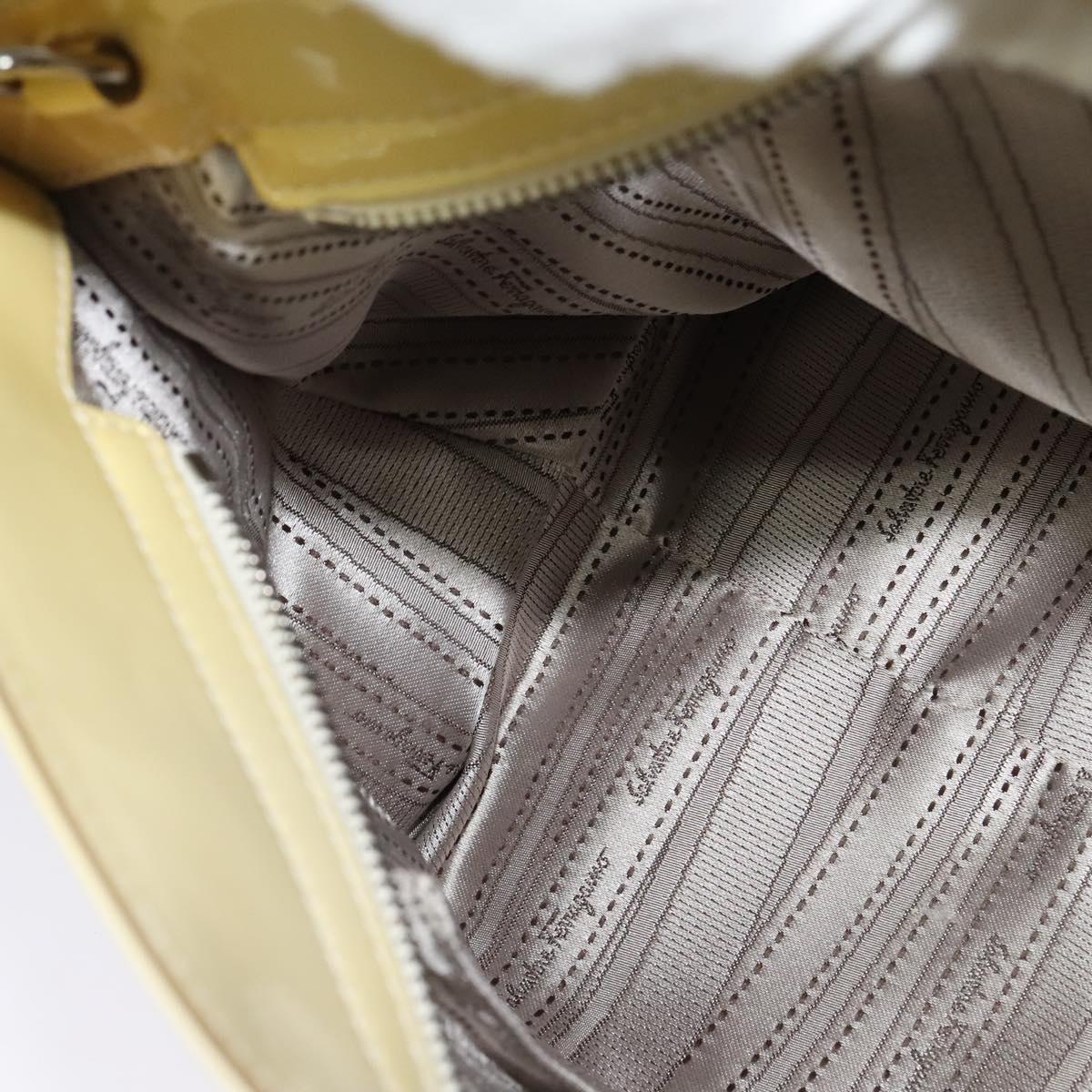 Salvatore Ferragamo Gancini Hand Bag Enamel 2way Ivory Silver gold Auth 131006