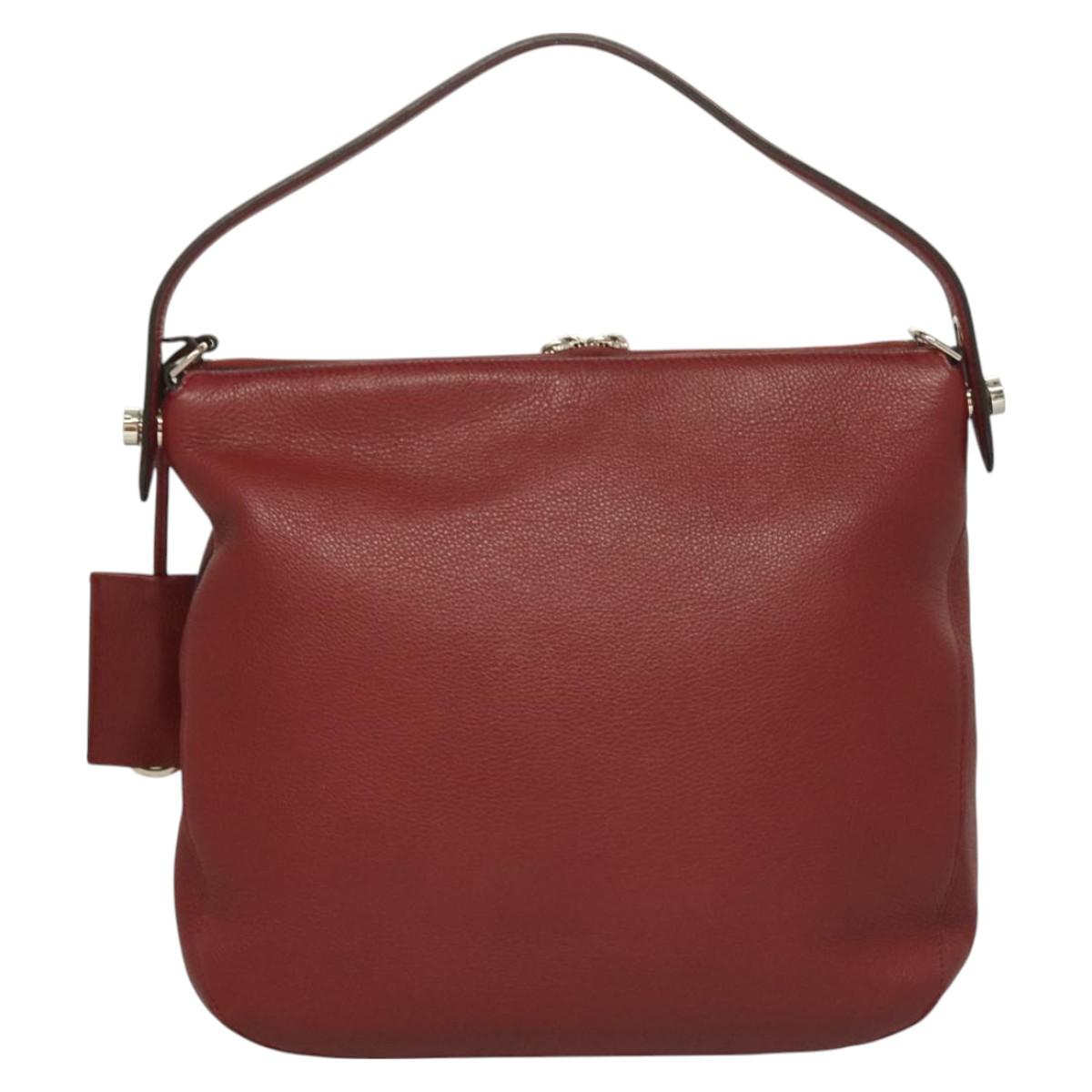 BALLY Shoulder Bag Leather 2way Red Silver Auth 131007