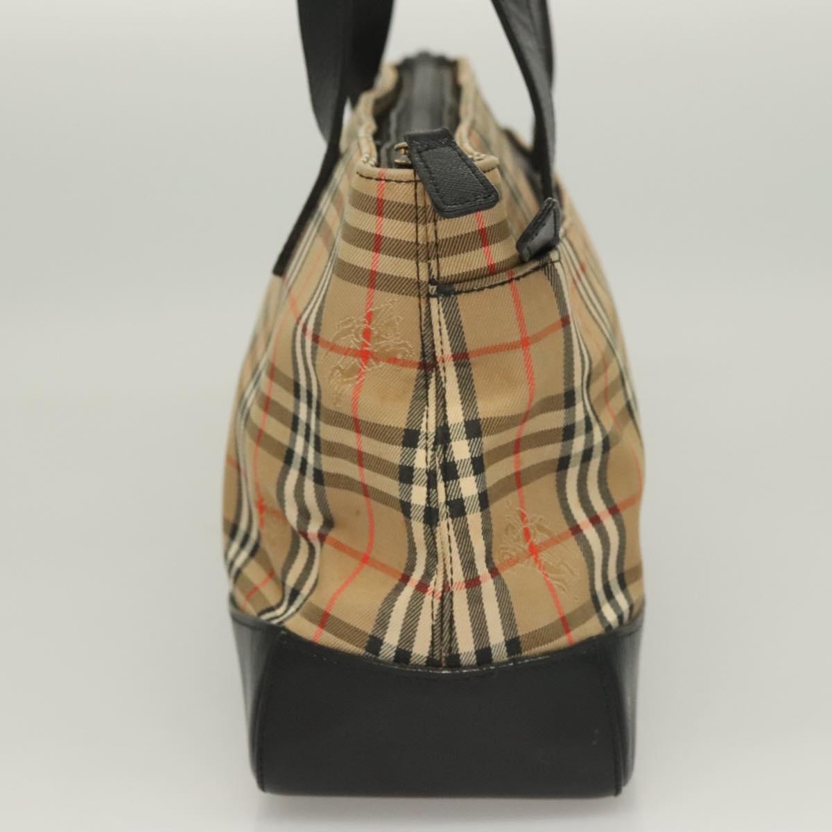 BURBERRY Nova Check Hand Bag Canvas Leather Beige Gold Auth 131011
