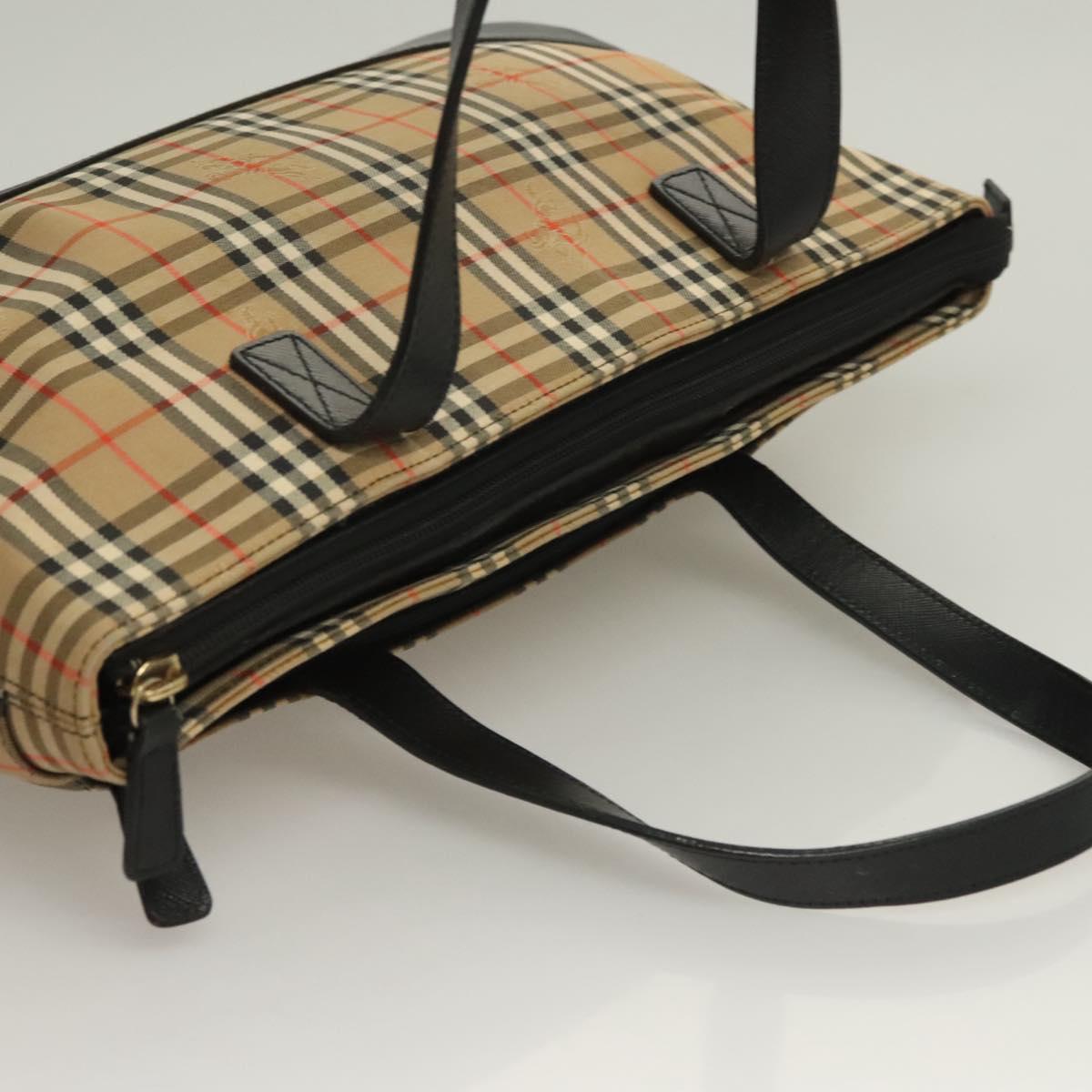 BURBERRY Nova Check Hand Bag Canvas Leather Beige Gold Auth 131011