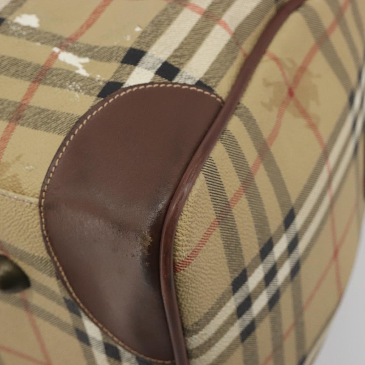 Burberrys Nova Check Boston Bag PVC Leather 2way Beige Gold Auth 131032