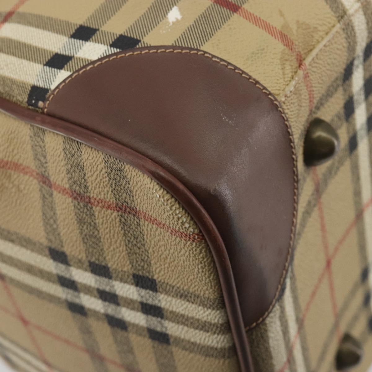 Burberrys Nova Check Boston Bag PVC Leather 2way Beige Gold Auth 131032
