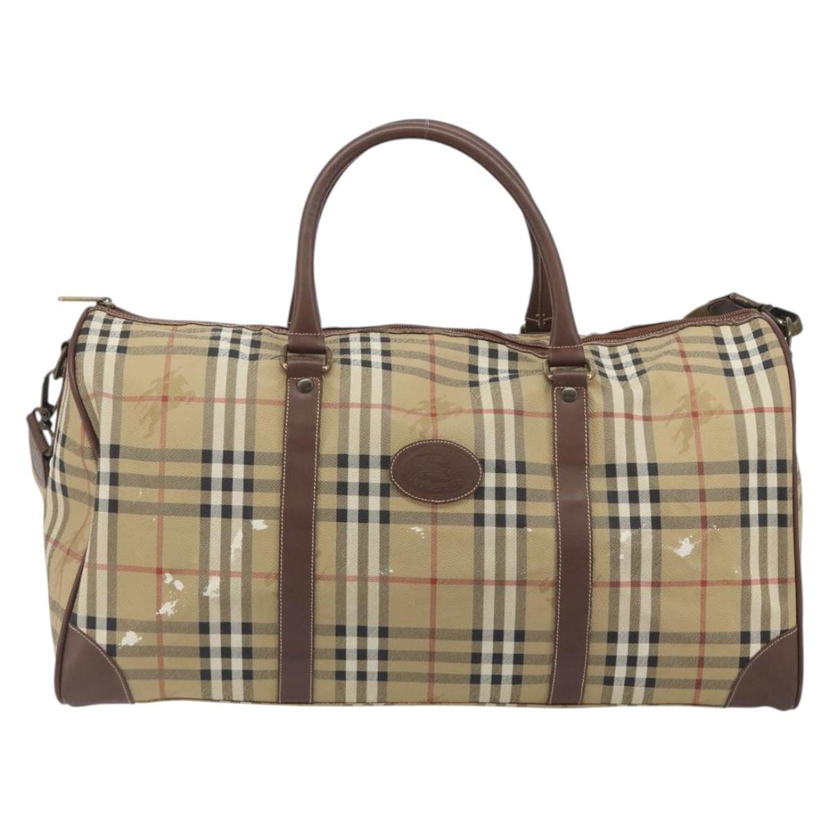 Burberrys Nova Check Boston Bag PVC Leather 2way Beige Gold Auth 131032