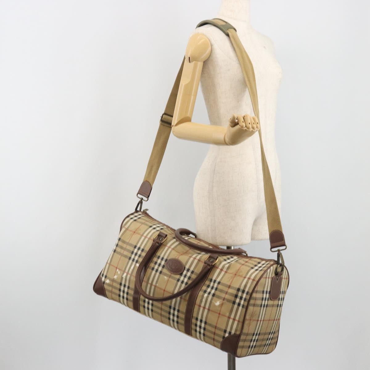 Burberrys Nova Check Boston Bag PVC Leather 2way Beige Gold Auth 131032