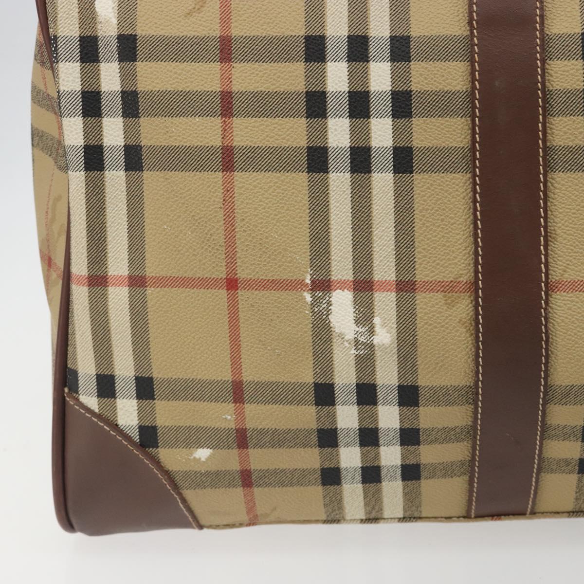Burberrys Nova Check Boston Bag PVC Leather 2way Beige Gold Auth 131032