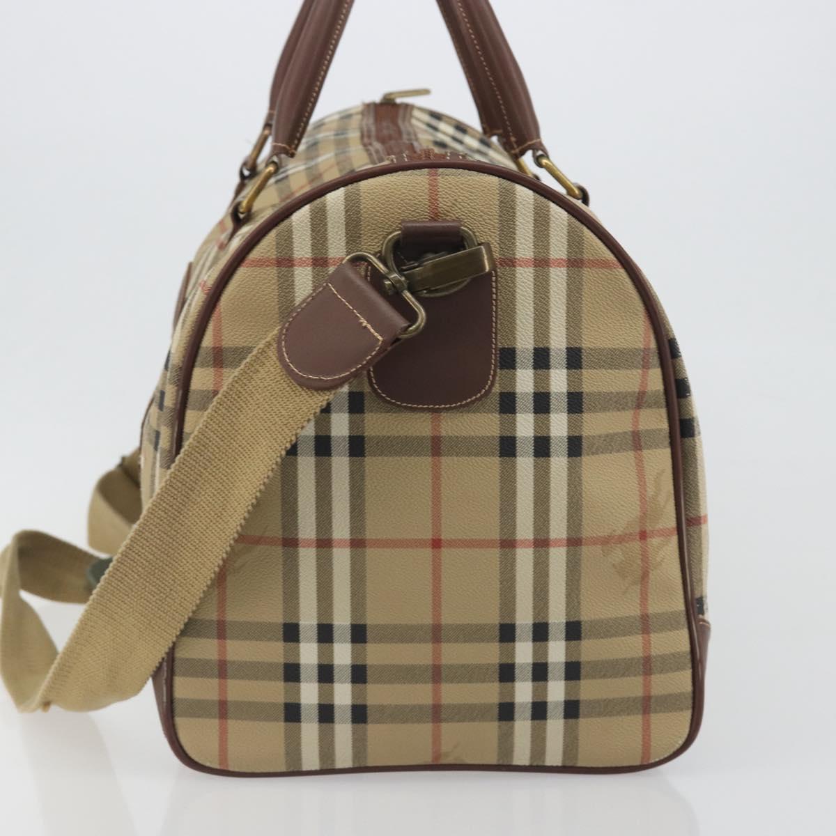 Burberrys Nova Check Boston Bag PVC Leather 2way Beige Gold Auth 131032