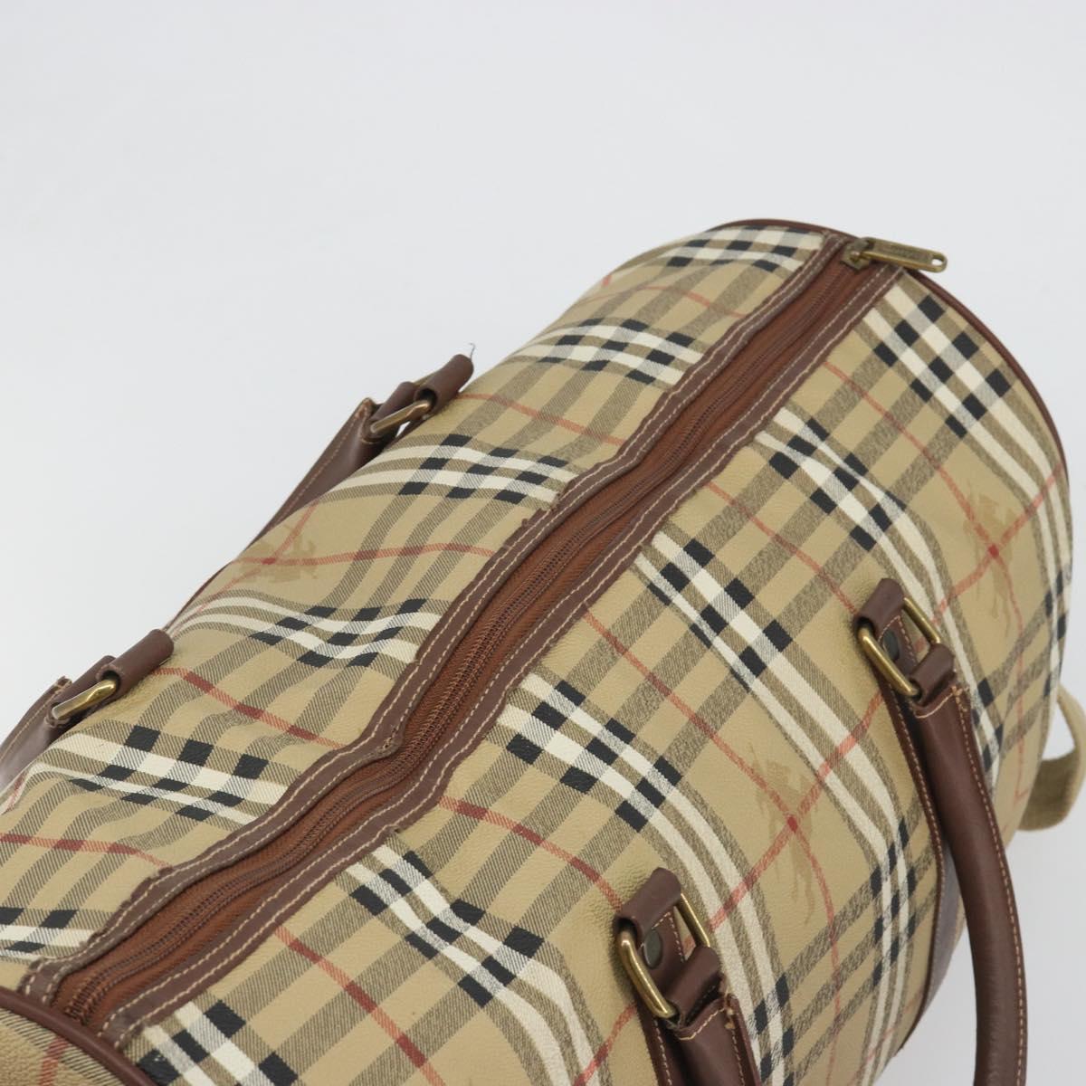 Burberrys Nova Check Boston Bag PVC Leather 2way Beige Gold Auth 131032