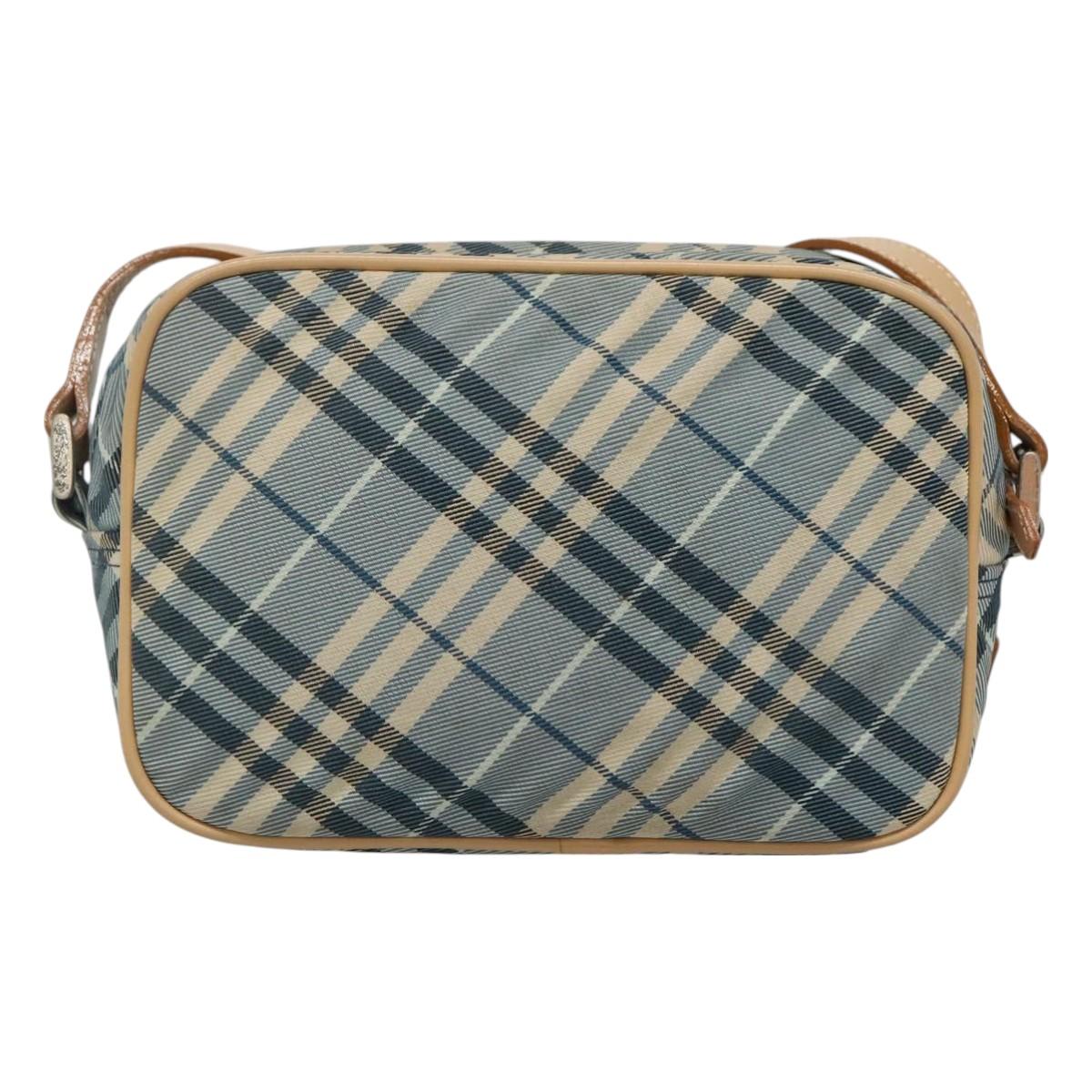 BURBERRY Nova Check Blue Label Shoulder Bag Nylon Blue Silver Auth 131046