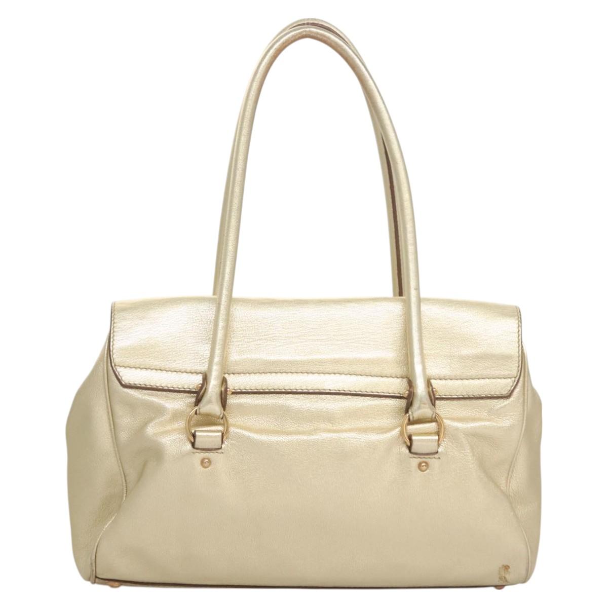 Salvatore Ferragamo Gancini Tote Bag Leather Gold Tone Gold Auth 131050