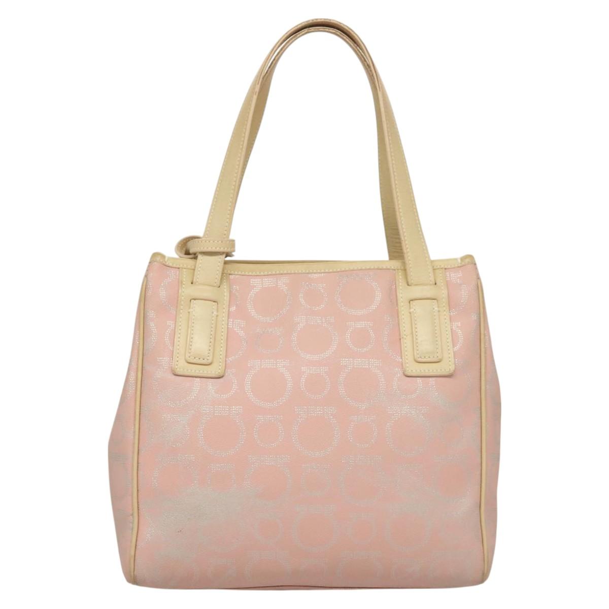 Salvatore Ferragamo Gancini Hand Bag Leather Pink Silver Auth 131052