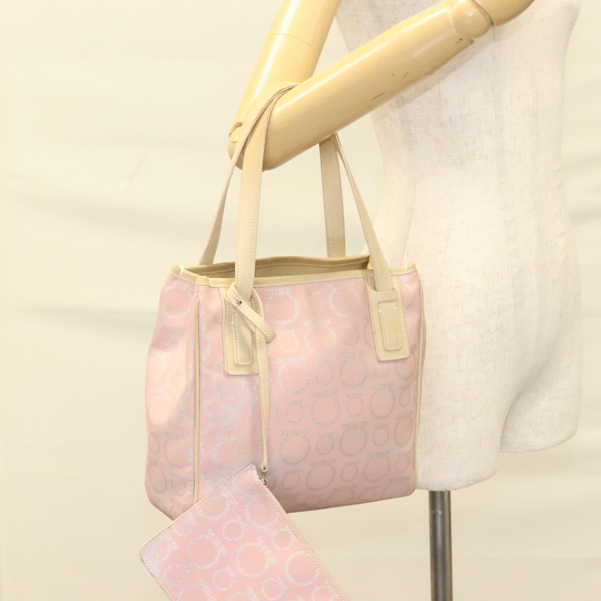 Salvatore Ferragamo Gancini Hand Bag Leather Pink Silver Auth 131052