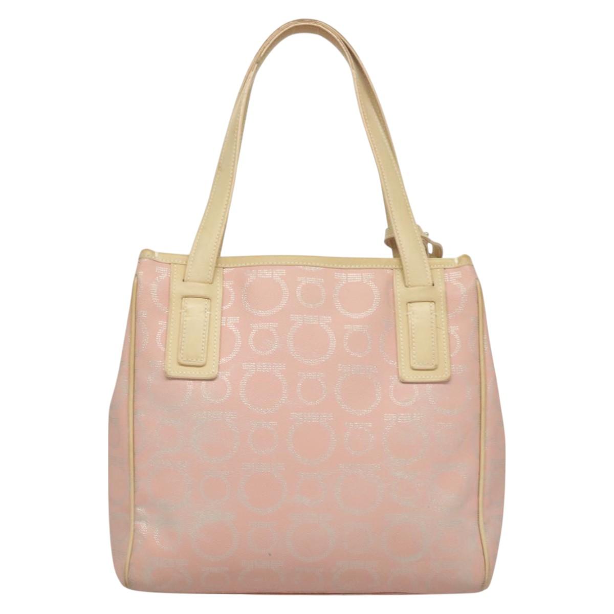 Salvatore Ferragamo Gancini Hand Bag Leather Pink Silver Auth 131052