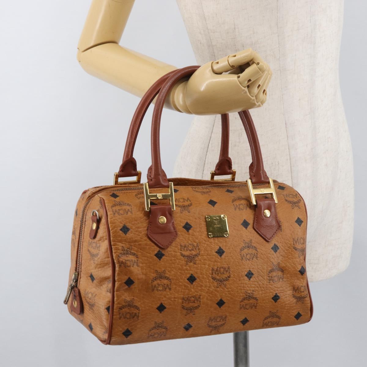 MCM Logogram Vicetos Hand Bag PVC Leather Brown Gold Auth 131058