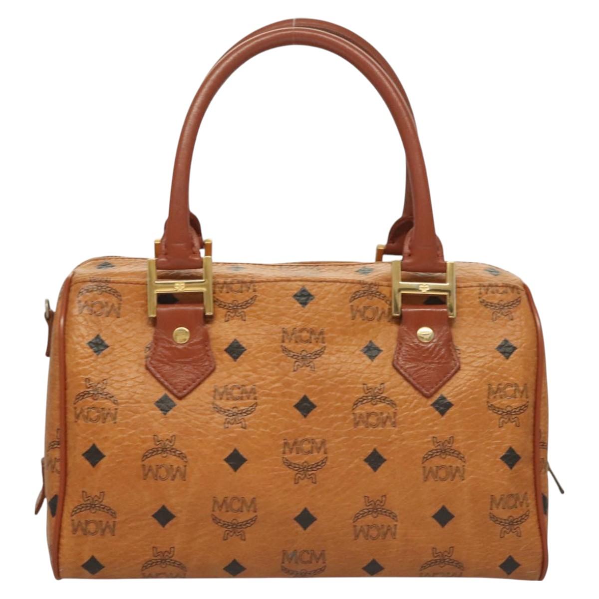 MCM Logogram Vicetos Hand Bag PVC Leather Brown Gold Auth 131058
