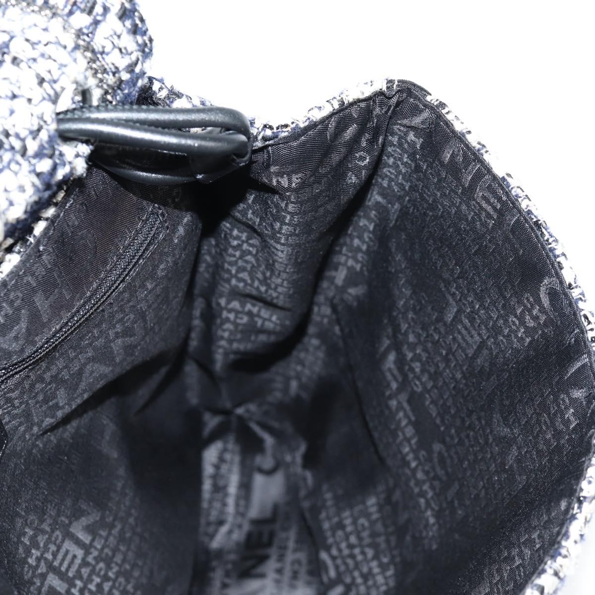 CHANEL Chain Shoulder Bag Tweed Black Silver CC Auth 131083SM