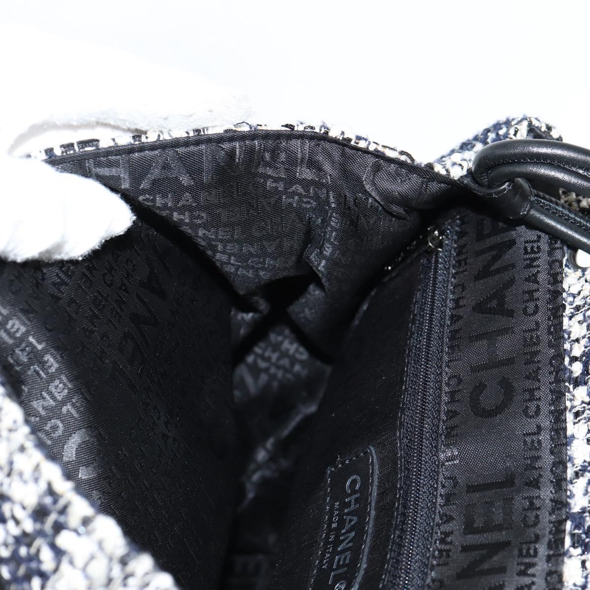 CHANEL Chain Shoulder Bag Tweed Black Silver CC Auth 131083SM
