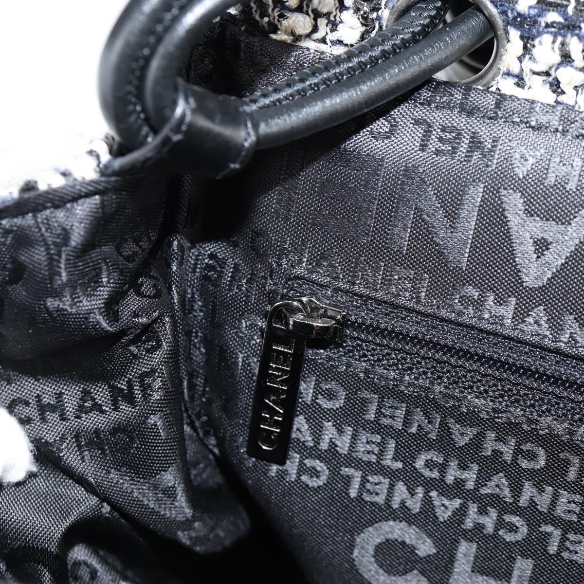 CHANEL Chain Shoulder Bag Tweed Black Silver CC Auth 131083SM