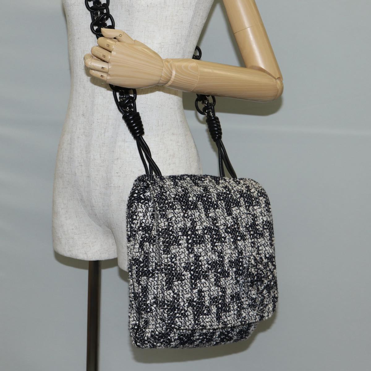 CHANEL Chain Shoulder Bag Tweed Black Silver CC Auth 131083SM